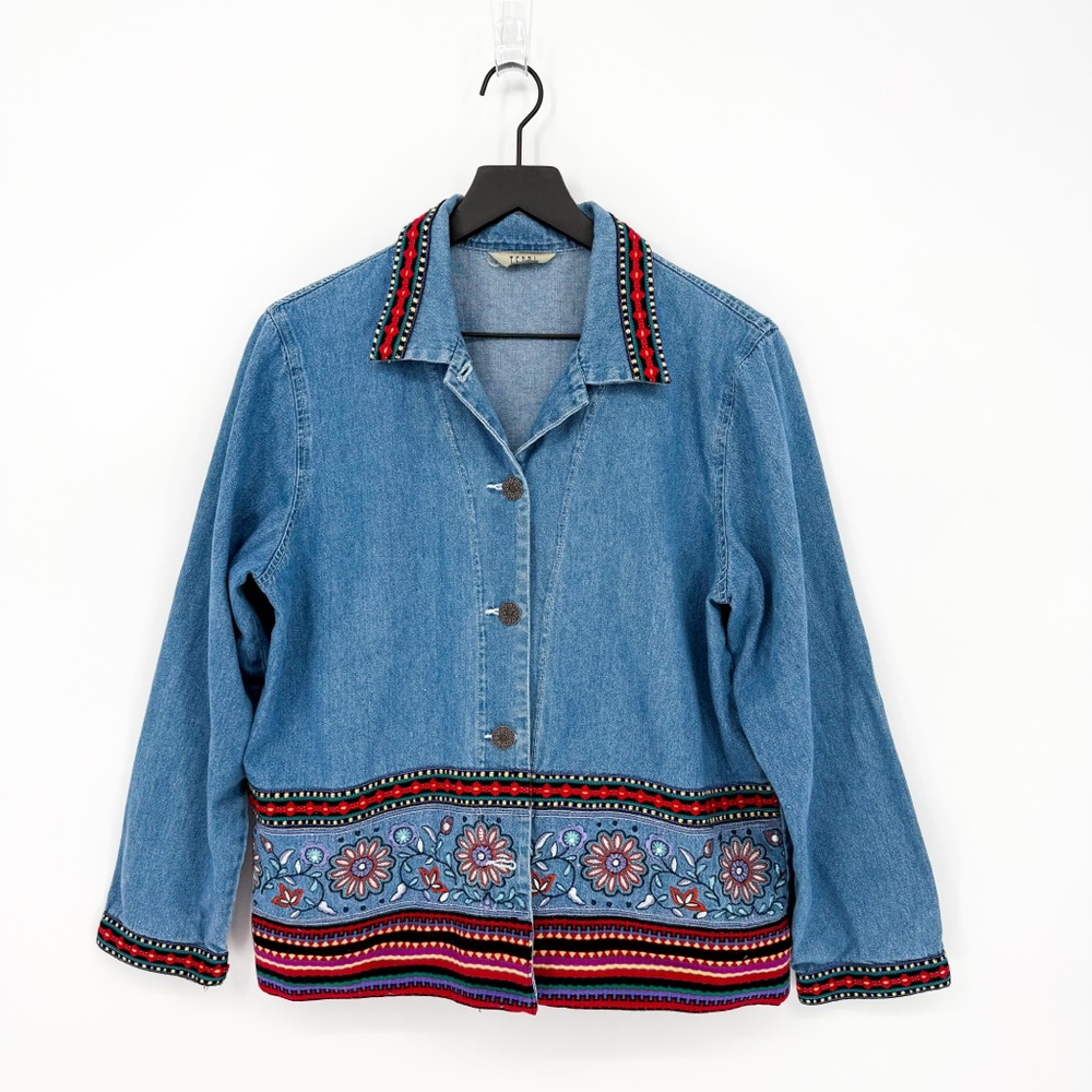 Vintage Teddi Vibrant Embroidered Chambray Denim Jacket